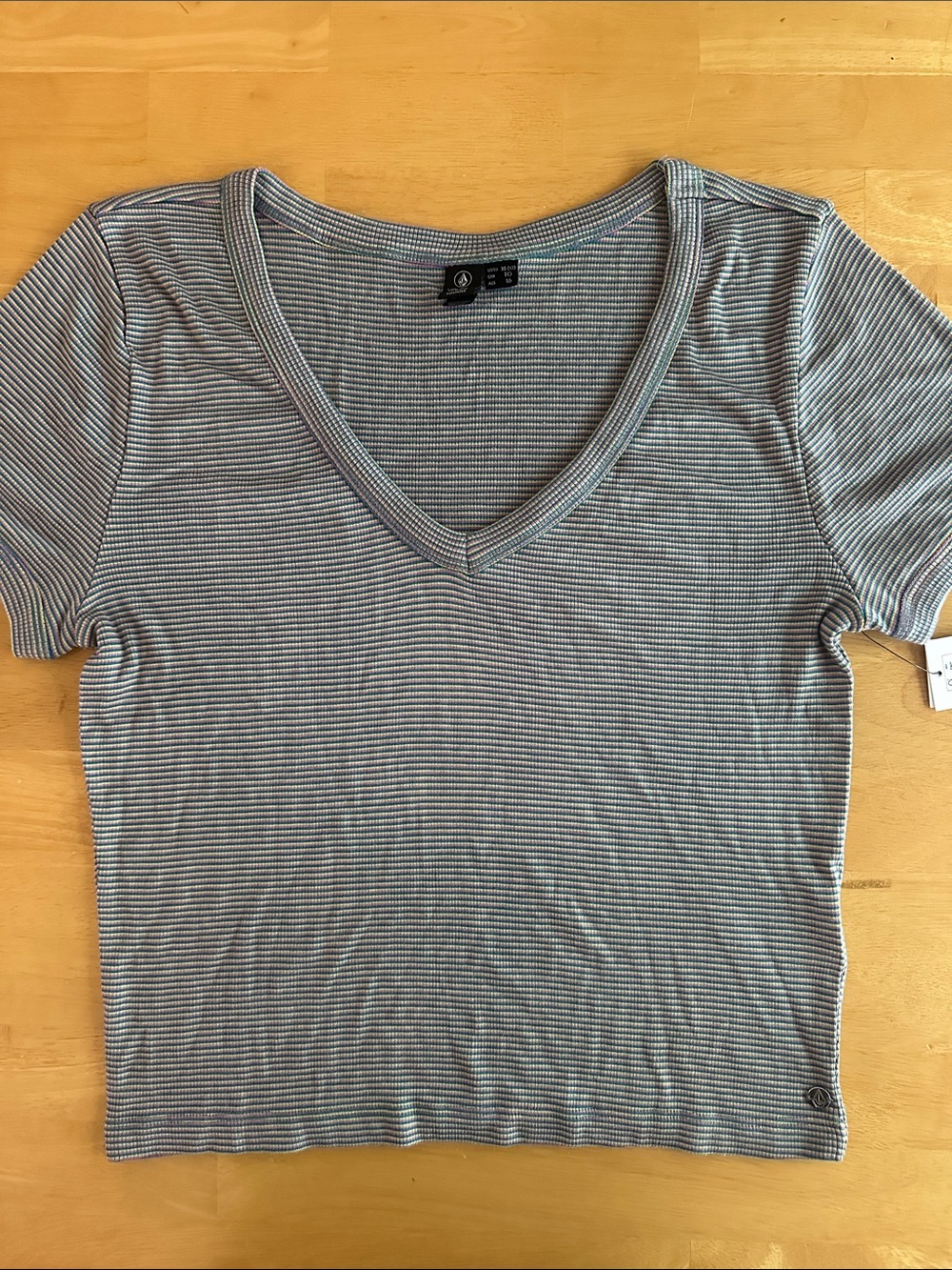 Volcom, Lived In Lounge: Striped V-Neck Short Sleeve crop Top, NEW w/ tags